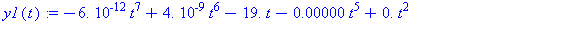 (Typesetting:-mprintslash)([y1(t) := -0.6686335549e-11*t^7+0.4980185940e-8*t^6-19.17507938*t-0.1489140374e-5*t^5+.9401635811*t^2+0.2311385459e-3*t^4-0.2001538067e-1*t^3-497.], [-0.6686335549e-11*t^7+0...